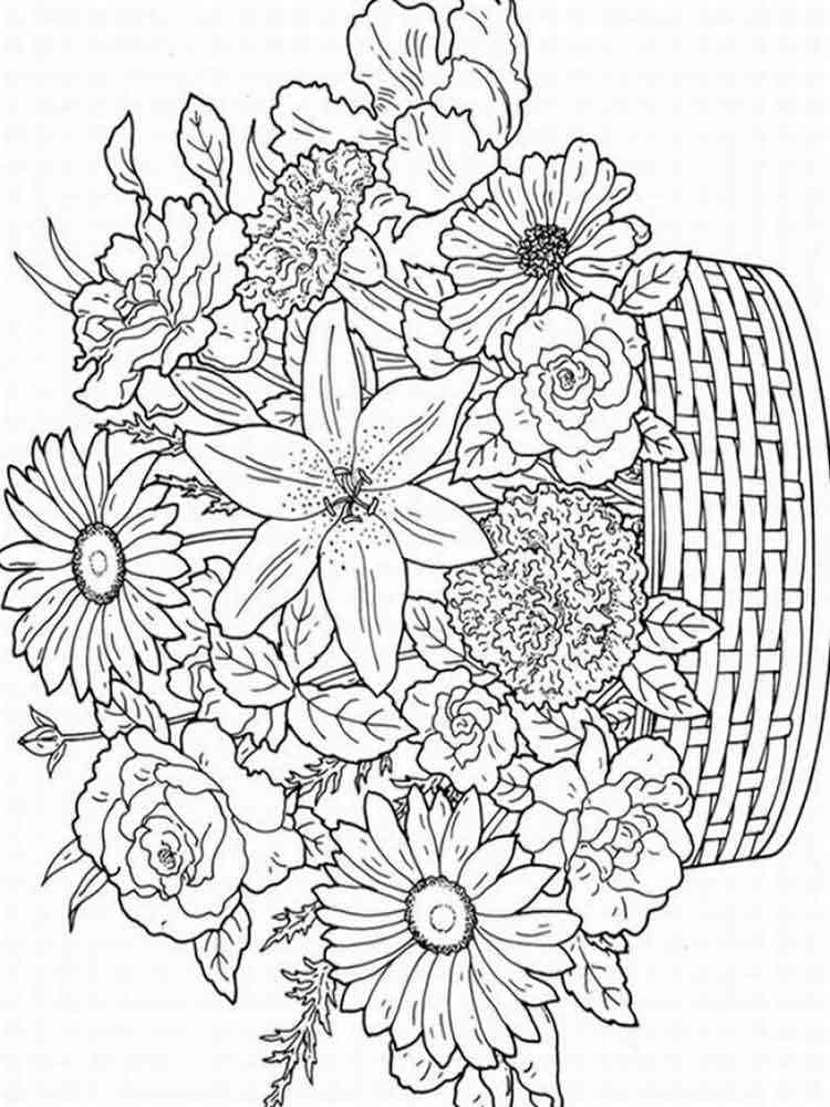 Flowers coloring pages for adults. Free Printable Flowers coloring pages.
