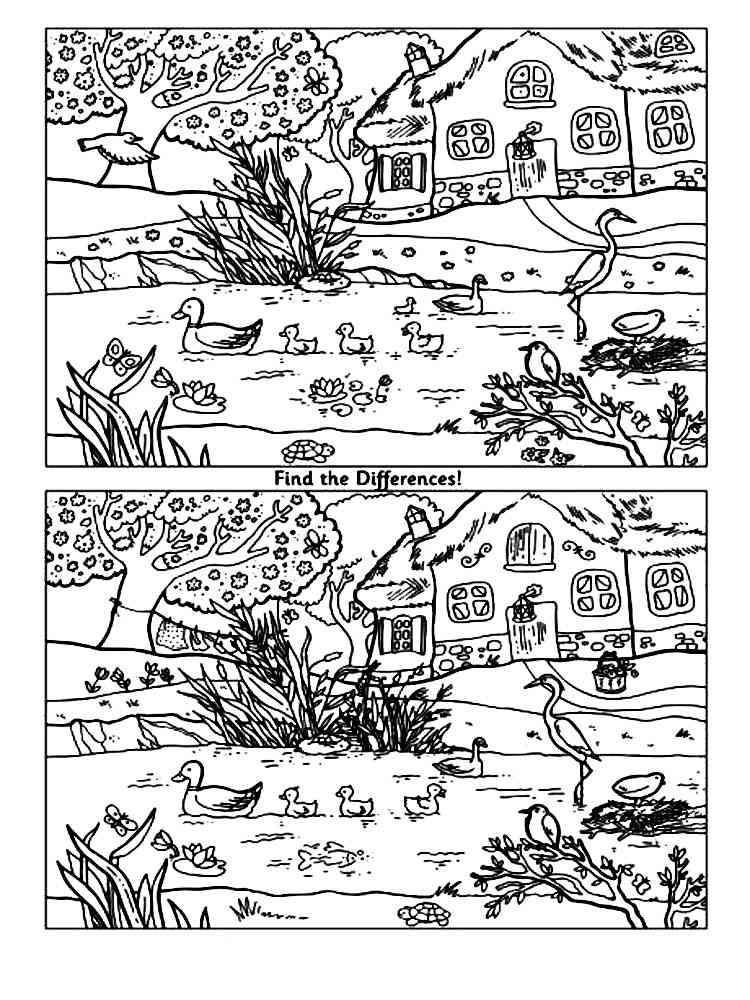 Spot the Difference coloring pages. Download and print Spot the