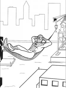 Coloring page Spiderman lies in a hammock made of cobwebs