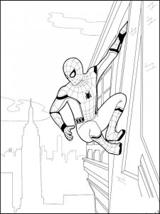 Coloring page spiderman hangs on the wall