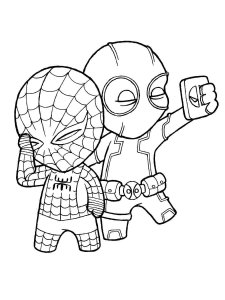 Colouring cute Deadpool and Spiderman
