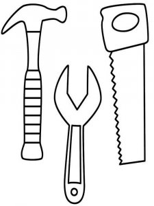 Hammer, saw and wrench coloring page