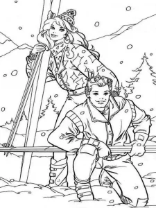 Coloring Barbie and Ken with Skis