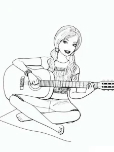 Coloring Barbie with Guitar
