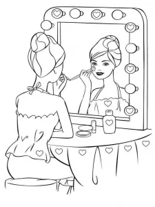 Barbie Coloring Pages doing makeup