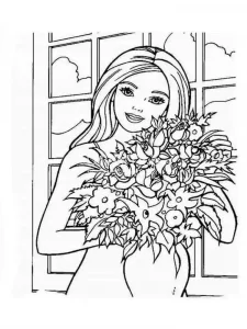 Barbie Coloring with a Bouquet of Flowers