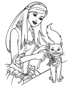 Barbie Coloring Pages dressing up the kitten