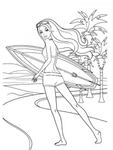 Coloring Barbie with Surfboard
