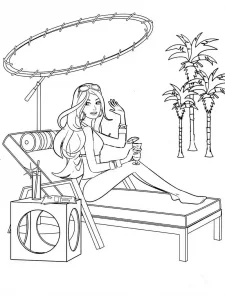 Barbie coloring pages sunbathing on a sunbed