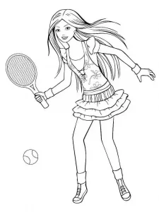 Coloring Barbie Playing Tennis