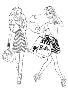 Coloring Barbie and her friend coming from shopping
