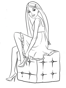 Coloring Barbie posing on a couch