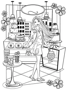 Barbie coloring pages in the cake and candy shop