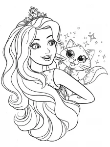 Princess Barbie Coloring Pages with her favorite cat