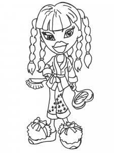 Coloring page Bratz in a dressing gown with 4 pigtails