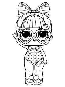 Coloring page LOL doll in swimsuit and heart glasses