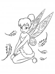 Tinker Bell coloring page with leaves