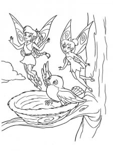 Coloring page Fairy Tinker Bell with a chick in the nest