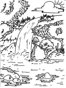 Waterfall coloring page 4 - Free printable