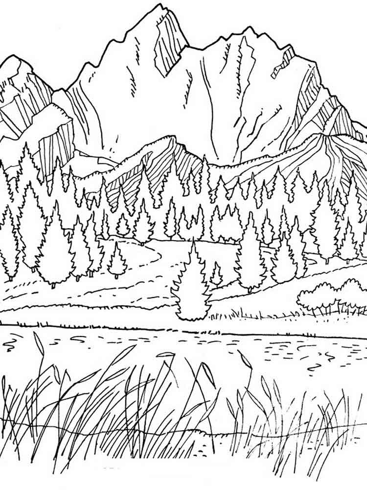 Coloring Mountain Mountains Stream Sketch Coloring Page