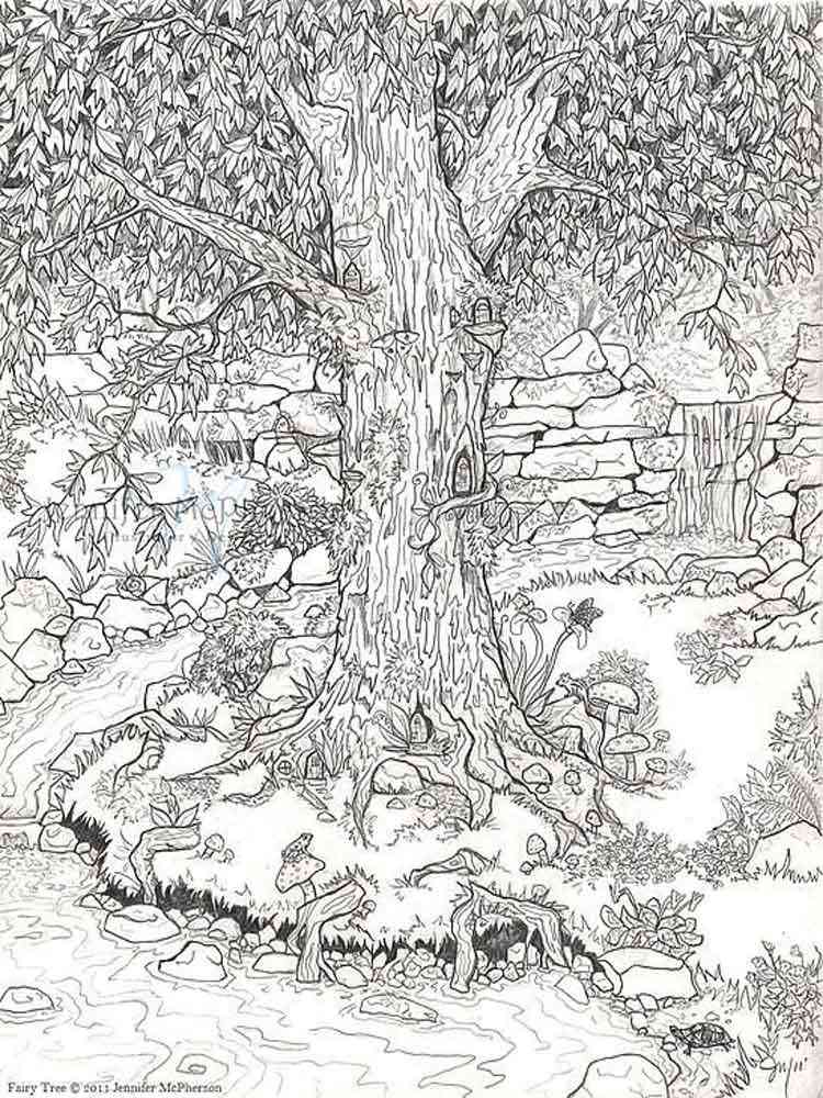 Tree coloring pages for adults. Free Printable Tree coloring pages.