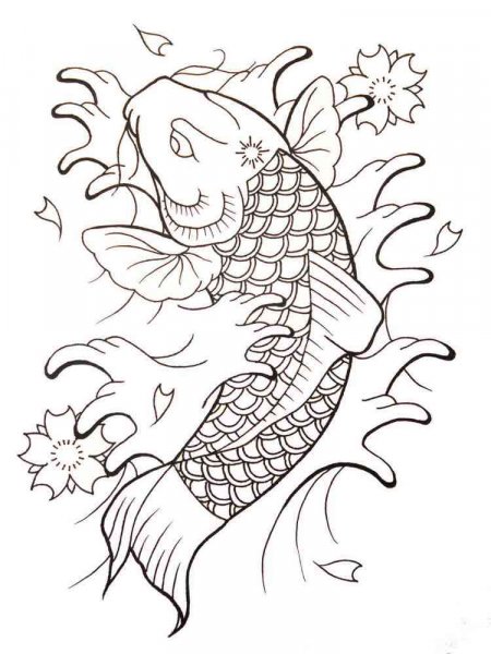 KOI Fish coloring pages for adults