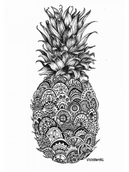 Pineapple coloring pages for Adults
