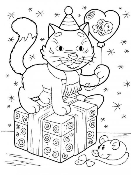 Christmas Cat coloring page - Free printable