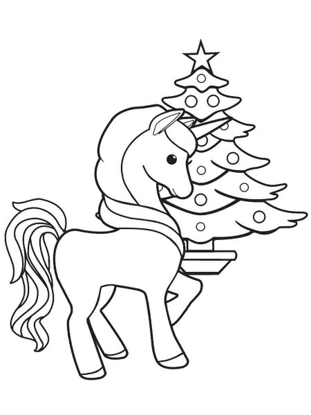 Christmas Unicorn coloring page - Free printable
