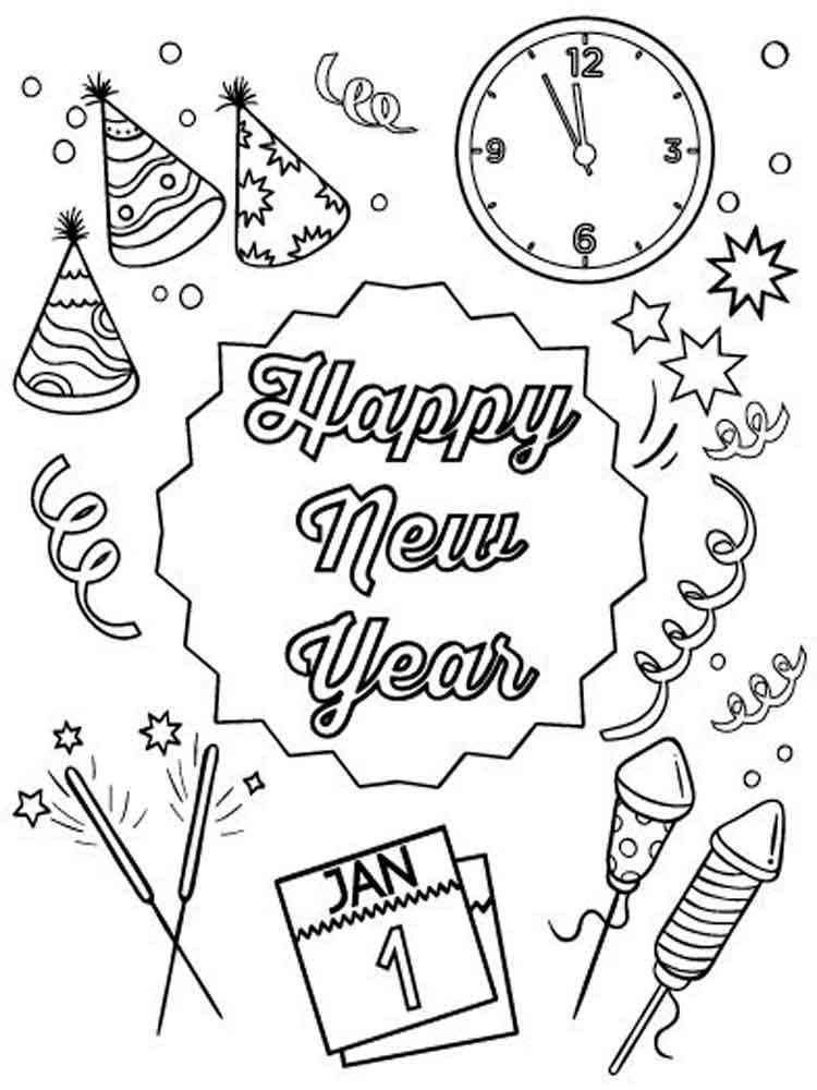Happy New Year coloring pages. Free Printable Happy New Year coloring