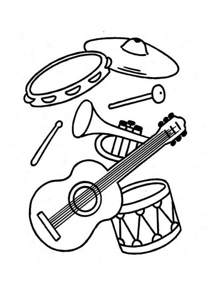 Musical Instruments Color Worksheet Sketch Coloring Page