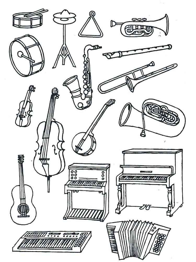Musical Instrument coloring pages. Download and print Musical