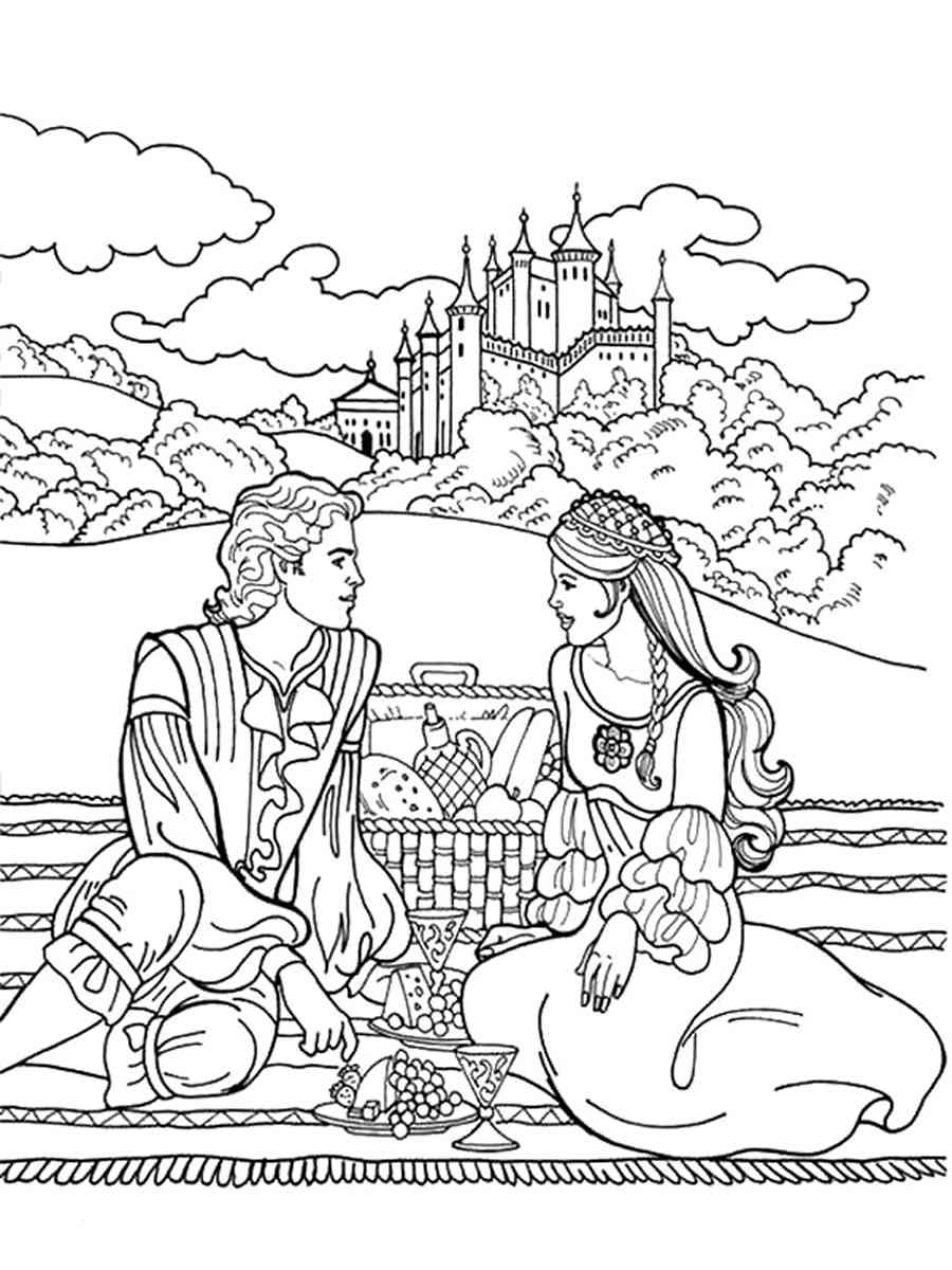 Раскраска замок принцесса и принц