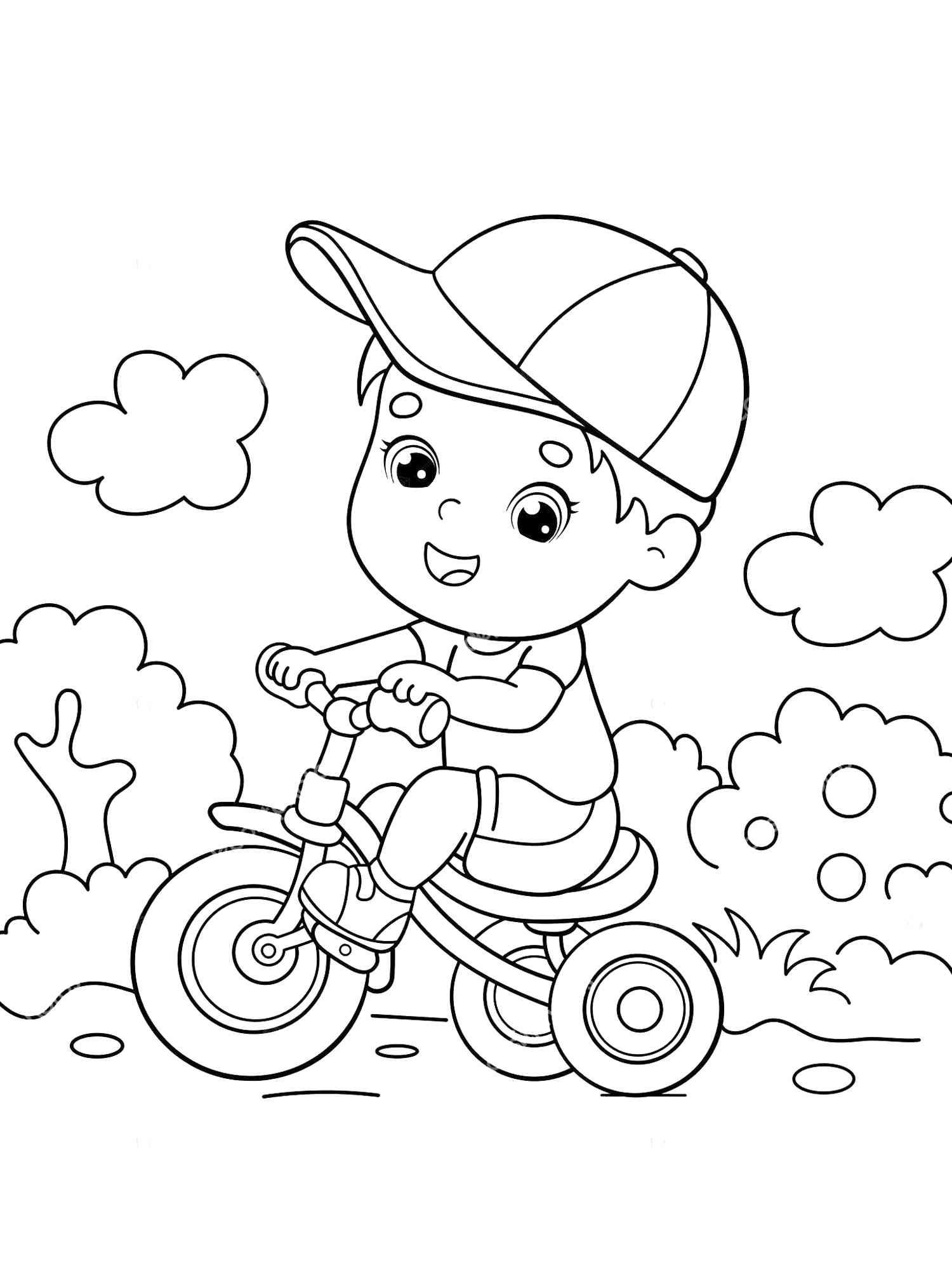 Дети на велосипеде раскраска для детей для малышей