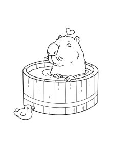 Capybara Swimming in a Barrel Coloring Page