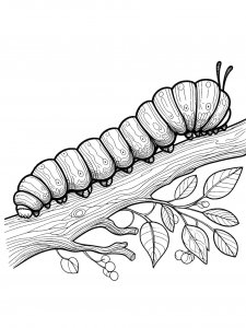 Caterpillar Crawling on a Tree Coloring Page