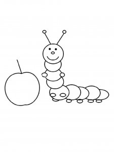 Caterpillar and Apple Coloring Page