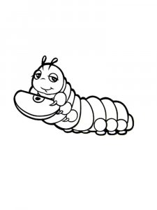 Caterpillar Eating an Apple Slice Coloring Page
