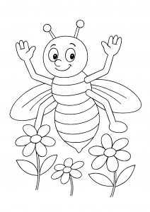 Bee and flowers coloring page