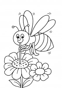 Bee sipping nectar from a flower coloring page