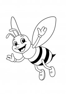 Flying bee waving hello coloring page