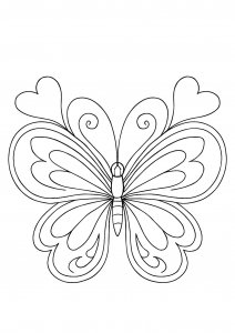 Butterfly with Hearts Coloring Page