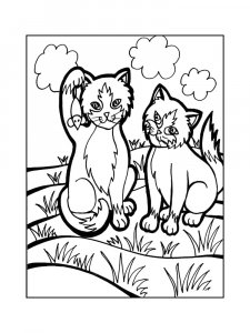 Cats Catching a Mouse Coloring Page