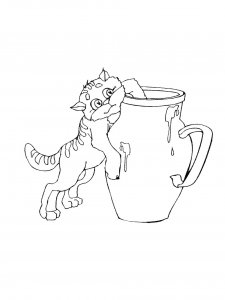 Cat Reaching into a Jug Coloring Page