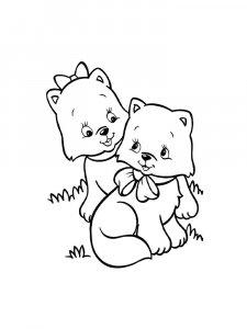 Two Cats on Grass Coloring Page