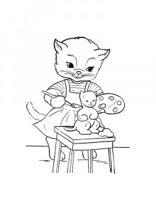 Cat Painting a Figurine Coloring Page
