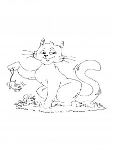 Cat Catching a Mouse Coloring Page