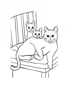Cat with Kittens on a Chair Coloring Page