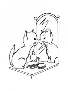 Cat Looking into a Mirror Coloring Page