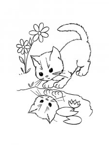 Cat Looking at Its Reflection Coloring Page